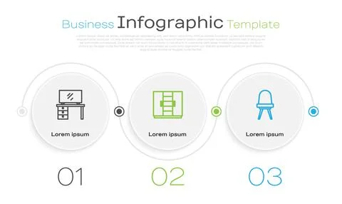 Set line TV table stand, Wardrobe and Chair. Business infographic template 库存插图