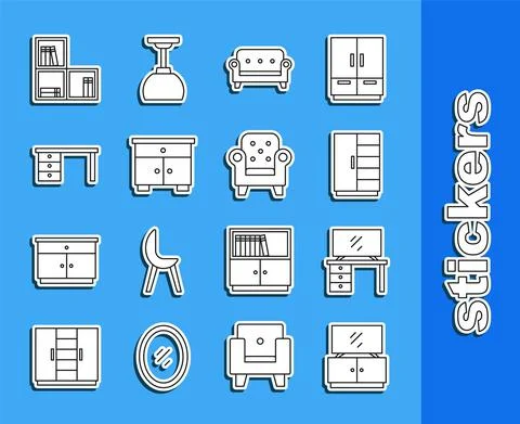 Set line TV table stand, Wardrobe, Sofa, Furniture nightstand, Office desk Stock Illustration