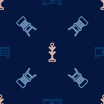 Set line TV table stand, Chair and Coat on seamless pattern. Vector Illustrazione stock