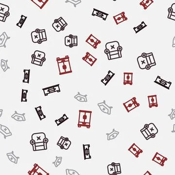 Set line TV table stand, Armchair, Sofa and Wardrobe on seamless pattern. Vector Stock Illustration