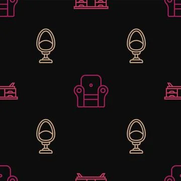 Set line TV table stand, Armchair and on seamless pattern. Vector Stock Illustration