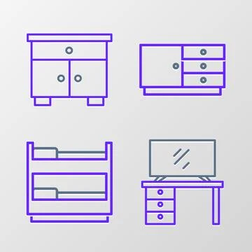 Set line TV table stand, Bunk bed, Chest of drawers and Furniture nightstan.. 스톡 일러스트