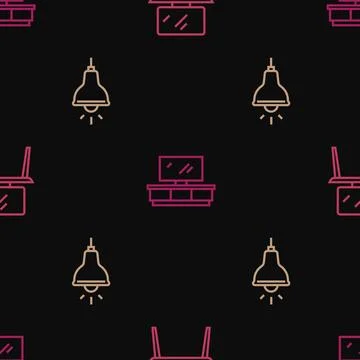Set line TV table stand, Lamp hanging and on seamless pattern. Vector Stock Illustration