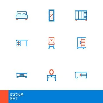 Set line TV table stand, Dressing, Wardrobe, Office desk, Chair,  and Big f.. Stock Illustration