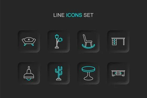 Set line TV table stand, Round, Coat, Lamp hanging, Office desk, Armchair, .. 스톡 일러스트