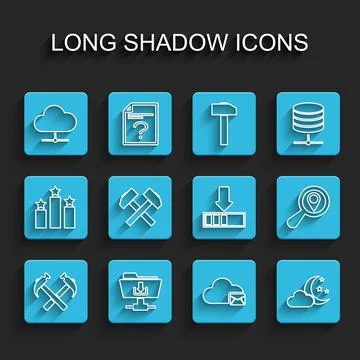 Set line Two crossed hammers, FTP folder download, Network cloud connection 库存插图
