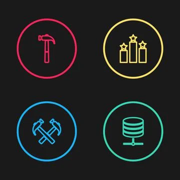 Set line Two crossed hammers, Server, Data, Web Hosting, Ranking star and Ham Stock Illustration