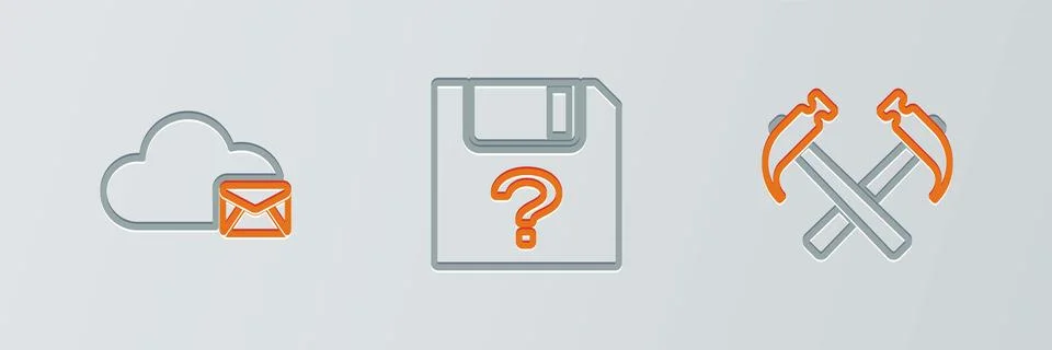 Set line Two crossed hammers, Cloud mail server and Unknown document icon Stock Illustration