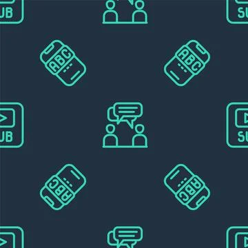 Set line Two sitting men talking, Foreign language online study and Video with Stock Illustration