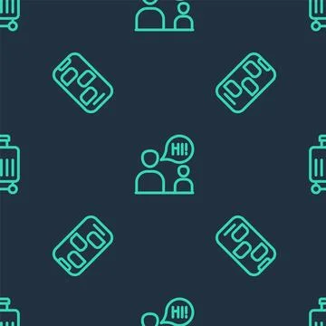 Set line Two sitting men talking, New chat messages notification and Suitcase on Stock Illustration