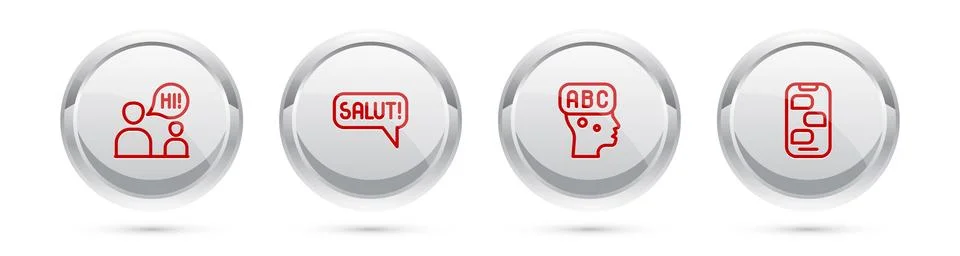 Set line Two sitting men talking, Salut different languages, Learning foreign Stock Illustration
