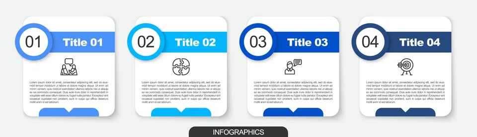 Set line Two sitting men talking, Piece of puzzle, Speech bubble chat and T.. Stock Illustration