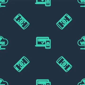 Set line Two steps authentication, Mobile and eye scan and VPN Network cloud Stock Illustration