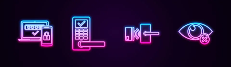 Set line Two steps authentication, Digital door lock with wireless, and Stock Illustration