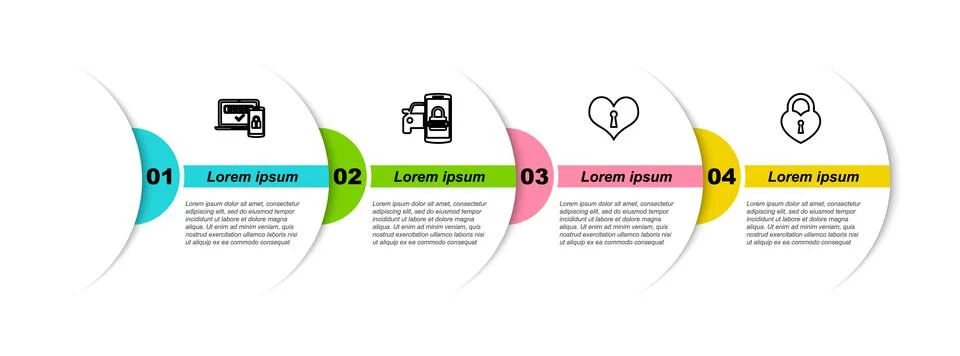 Set line Two steps authentication, Smart car security system, Heart with keyh Stock Illustration