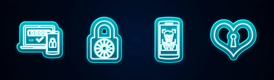 Set line Two steps authentication, Safe combination lock wheel, Mobile and fa Stock Illustration