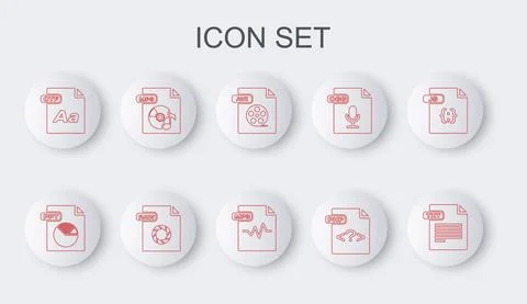 Set line TXT file document, PPT, AVI, PHP, OTF, MP3, RAW and icon. Vector イラスト素材