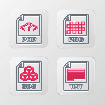 Set line TXT file document, 3DS, PNG and PHP icon. Vector 스톡 일러스트