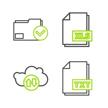 Set line TXT file document, Cloud download and upload, XLS and Document folder Stock Illustration