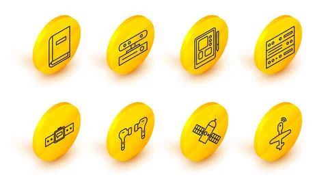 Set line UAV Drone, Satellite, Air headphones, Smartwatch, Server, Data, Web Stock Illustration