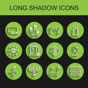 Set line UAV Drone, Server, Data, Web Hosting, Smart Tv, Router and wi-fi s.. 스톡 일러스트