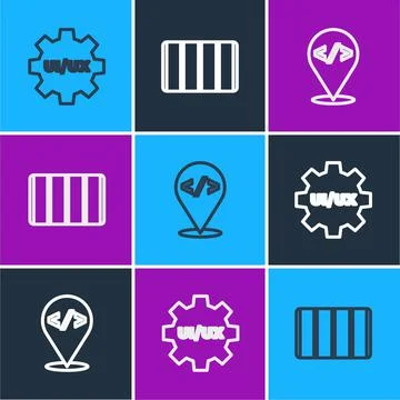 Set line UI or UX design, Front end development and Color palette guide icon Stock Illustration