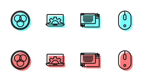 Set line UI or UX design, RGB and CMYK color mixing, Web development and Stock Illustration