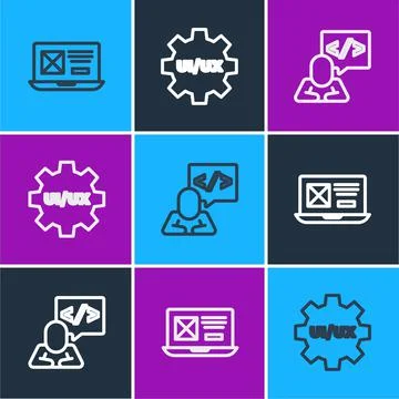 Set line UI or UX design, Front end development and icon. Vector Illustrazione stock