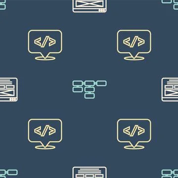 Set line UI or UX design, Front end development and Site map on seamless pattern Stock Illustration