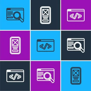 Set line UI or UX design, Front end development and icon. Vector Stock Illustration