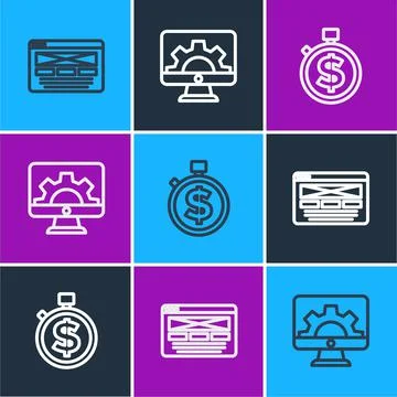 Set line UI or UX design, Time is money and Web development icon. Vector Illustrazione stock
