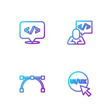 Set line UI or UX design, Bezier curve, Front end development and . Gradient 스톡 일러스트