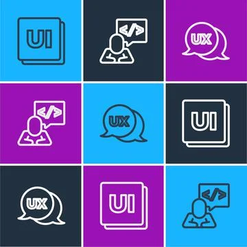 Set line UI or UX design, and Front end development icon. Vector 库存插图