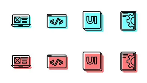 Set line UI or UX design, , Front end development and Web icon. Vector 스톡 일러스트