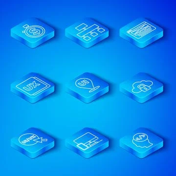 Set line UI or UX design, Monitor and mobile, Cloud computing lock, Time is Ilustración de archivo