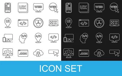 Set line UI or UX design, Front end development, Web and graphic, Mobile Apps Stock Illustration