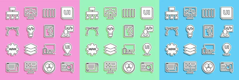 Set line UI or UX design, Front end development, Color palette guide, Bezier Stockillustratie