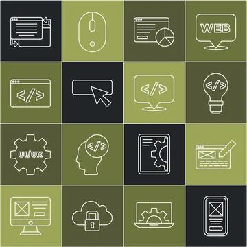 Set line UI or UX design, Front end development, Website statistic, and icon 스톡 일러스트