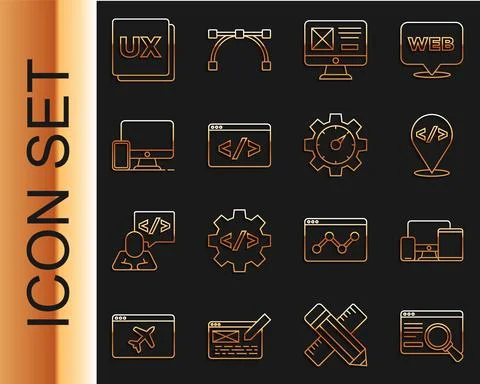 Set line UI or UX design, Monitor, mobile, tablet, Front end development, and Stockillustratie
