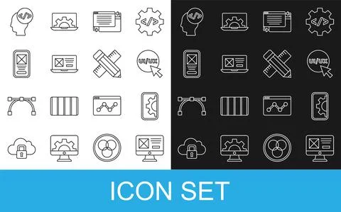 Set line UI or UX design, Web development, Front end and Crossed ruler and 스톡 일러스트