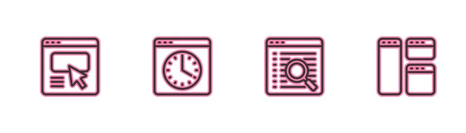 Set line UI or UX design, Search engine, Browser window and icon. Vector Stock Illustration