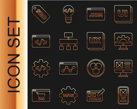 Set line UI or UX design, Web development, Site map, Front end, SEO optimization 스톡 일러스트
