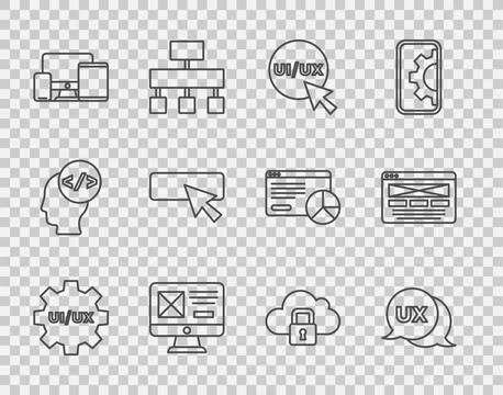 Set line UI or UX design, Monitor, mobile, tablet, Cloud computing lock and   Illustrazione stock