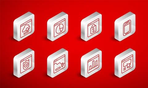 Set line UI or UX design, Graph chart infographic, Online shopping on screen, Stock Illustration
