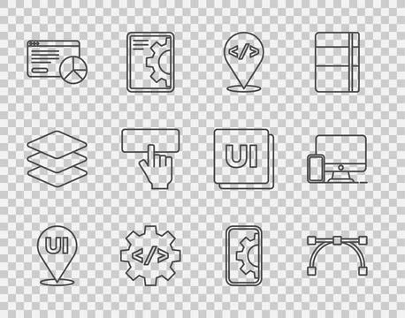 Set line UI or UX design, Bezier curve, Front end development, Website statistic Illustrazione stock