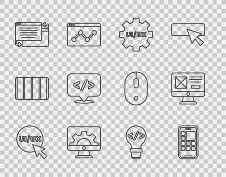 Set line UI or UX design, Mobile Apps, Web development, Front end, and icon イラスト素材