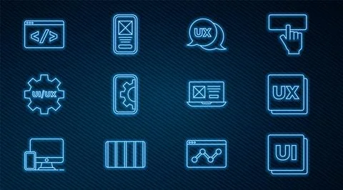 Set line UI or UX design, Web development, Front end, and icon. Vector Stock Illustration