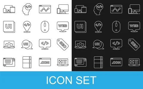 Set line UI or UX design, SEO optimization, Web and graphic, Website statistic Stock Illustration