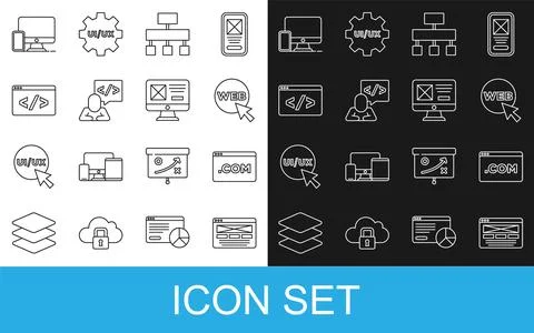 Set line UI or UX design, Web and graphic, Site map, Front end development Illustrazione stock