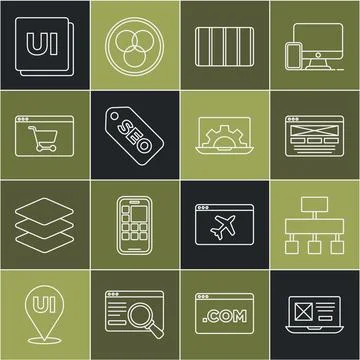 Set line UI or UX design, Site map, Color palette guide, SEO optimization Illustrazione stock